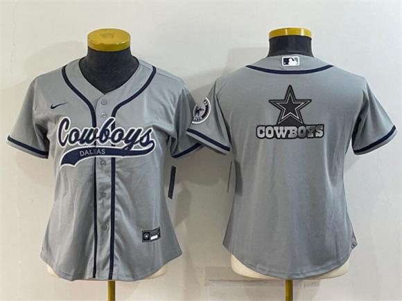 Women's Dallas Cowboys Gray Team Big Logo With Patch Cool Base Stitched Baseball Jersey(Run Small)